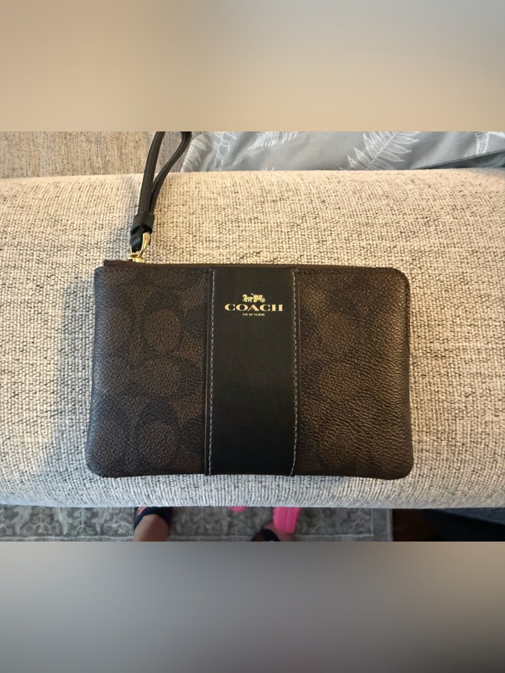 Coach Brown Signature Canvas Wristlet wallet
